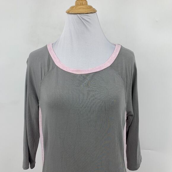 Adidas Shirt Womens S Pink Gray Colorblock Quarter Sleeve Athletic Stretch Tee - Picture 3 of 11